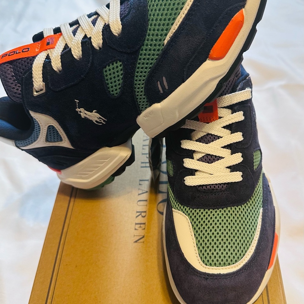 Ralph Lauren Navy, Green & Orange Mesh Suede Runner